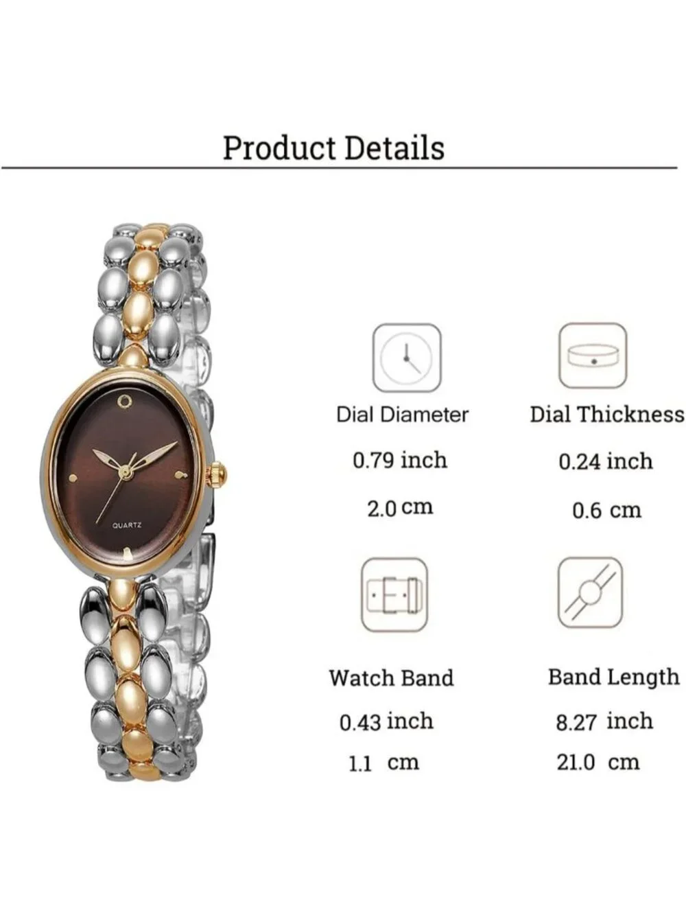 Women’s Two Color Brown Lightweight Oval Dial Quartz Analog Elegant Wrist Watch